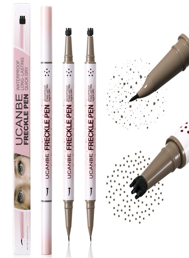 UCANBE 2PCS Dual-Ended Freckle Pen & Freckle Stamp - Precise 15° Curved Tip Makeup Waterproof & Smudge Proof, Long Lasting Faux Freckles Pencils (04 Dark Brown) - Image 1